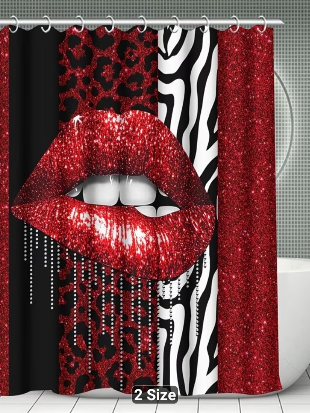 Glam Red Glitter Lip Shower Curtain
